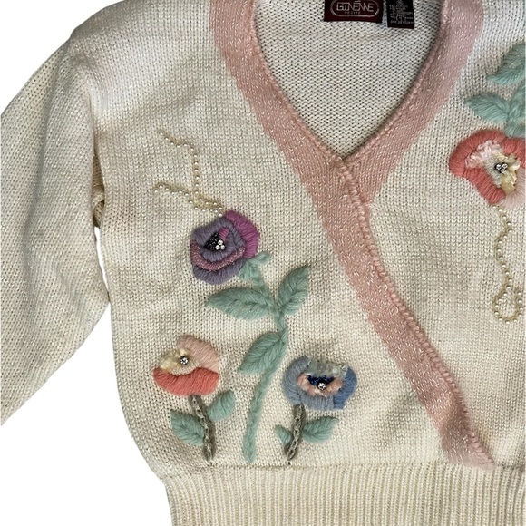 🚫SOLD🚫 Vintage 80s Ginenne Knit Embroidered Floral Coquette Sweater - Picture 3 of 8